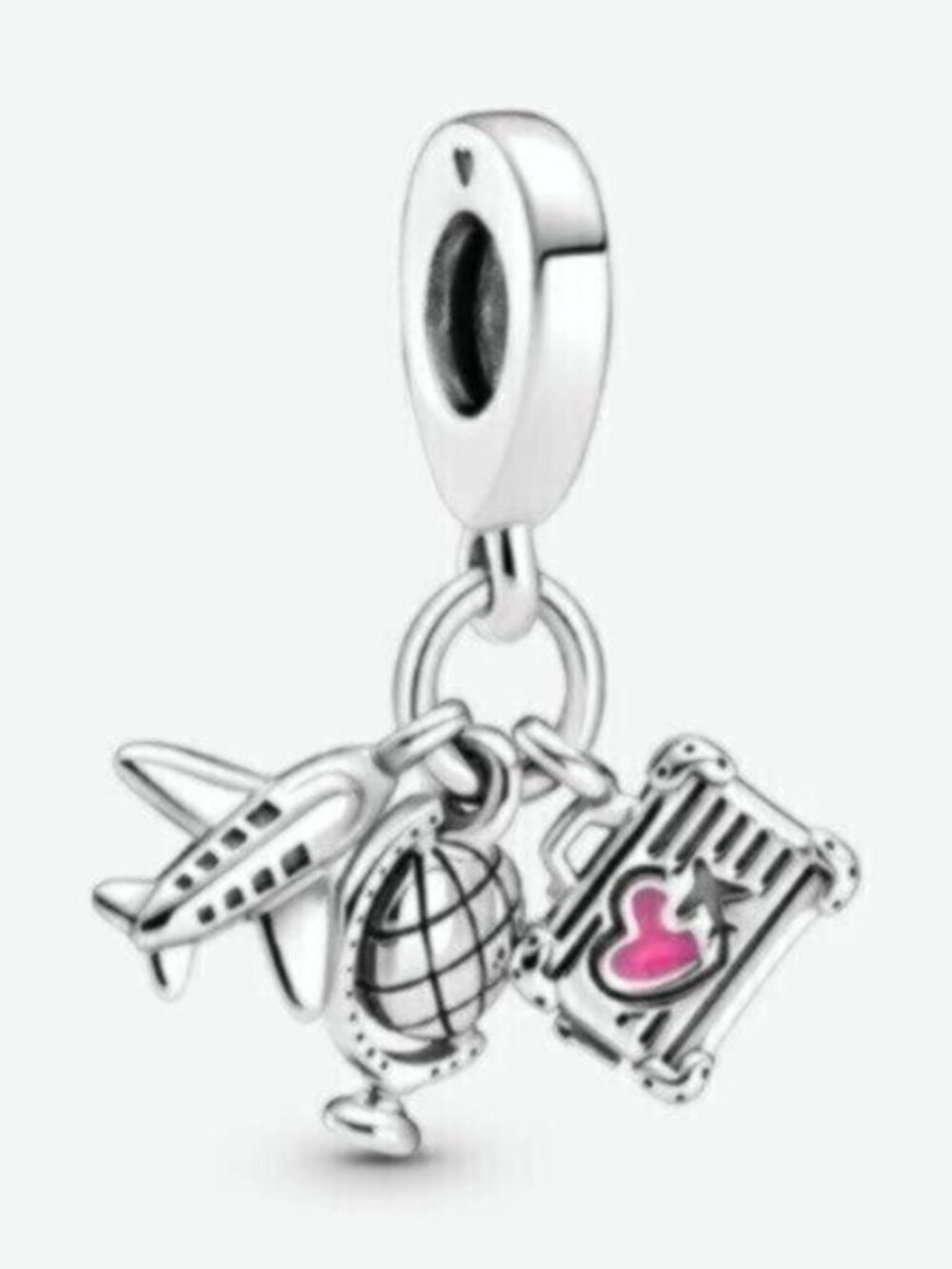 Pandora Silver Travel Dangle Charm with Pink Accent
